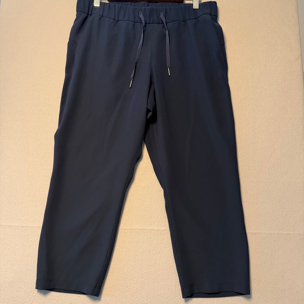 Lululemon On the Fly Crop Pant Trouser Navy Blue Drawstring Women Size 10